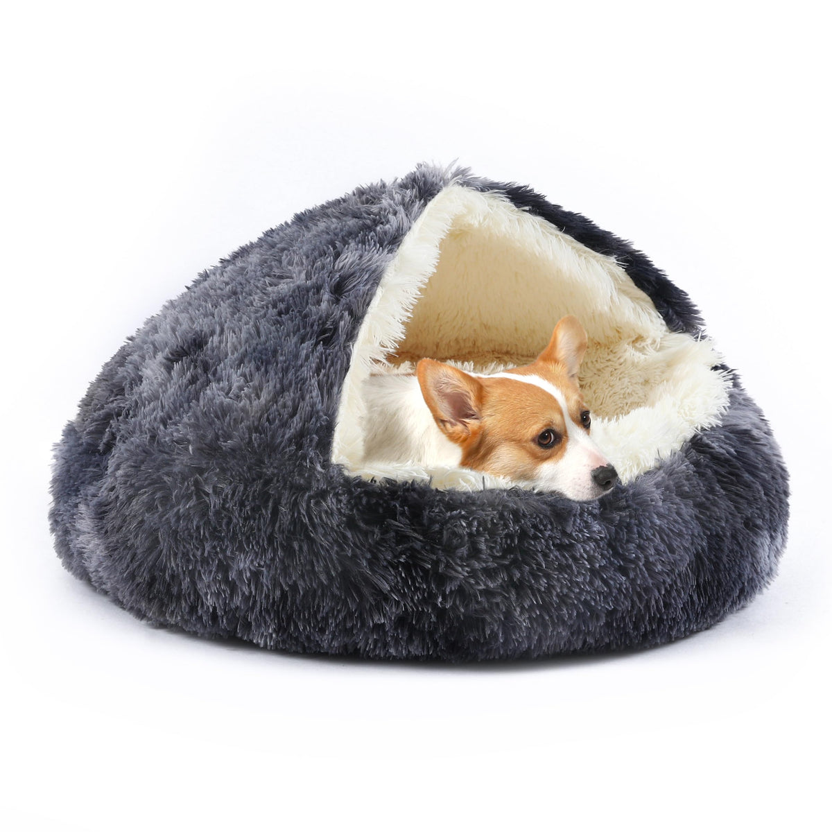Hooded Cave Donut Bed – Self-Warming Plush